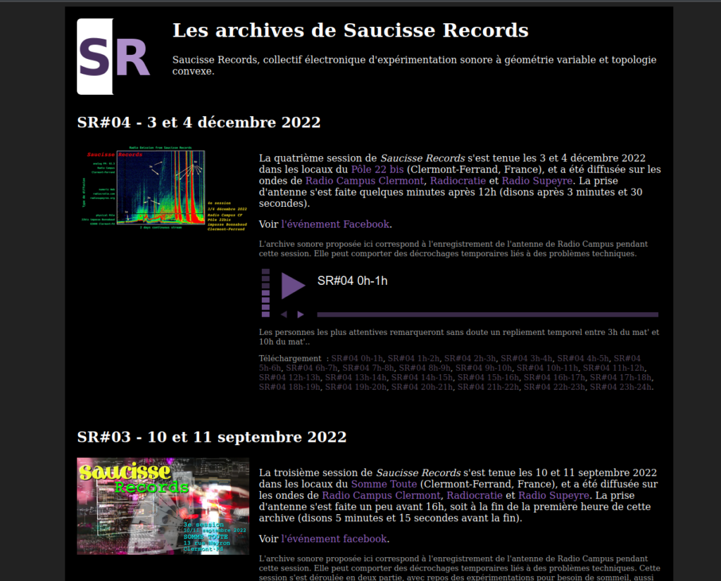 Capture d'écran du site Saucisse Records: saucisse-records.radiocratie.com/