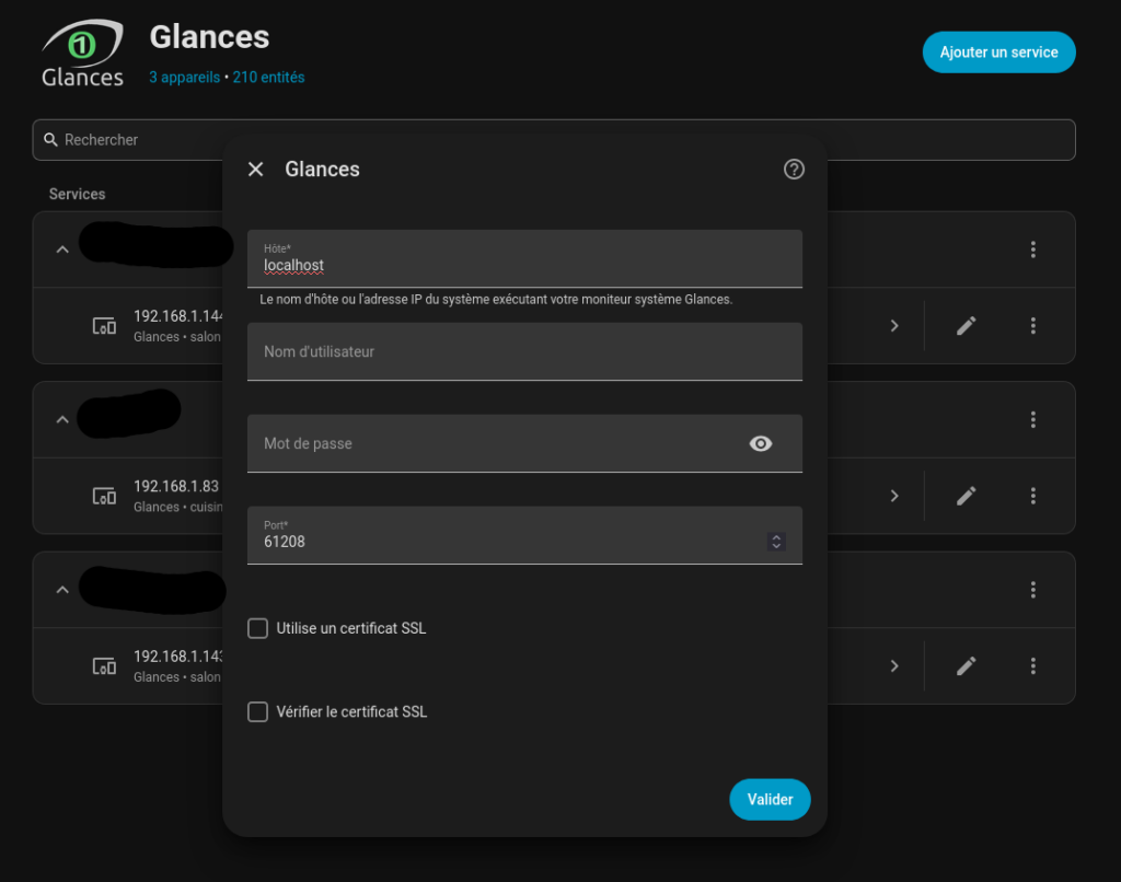 ajouter un service Glances dans Home Assistant