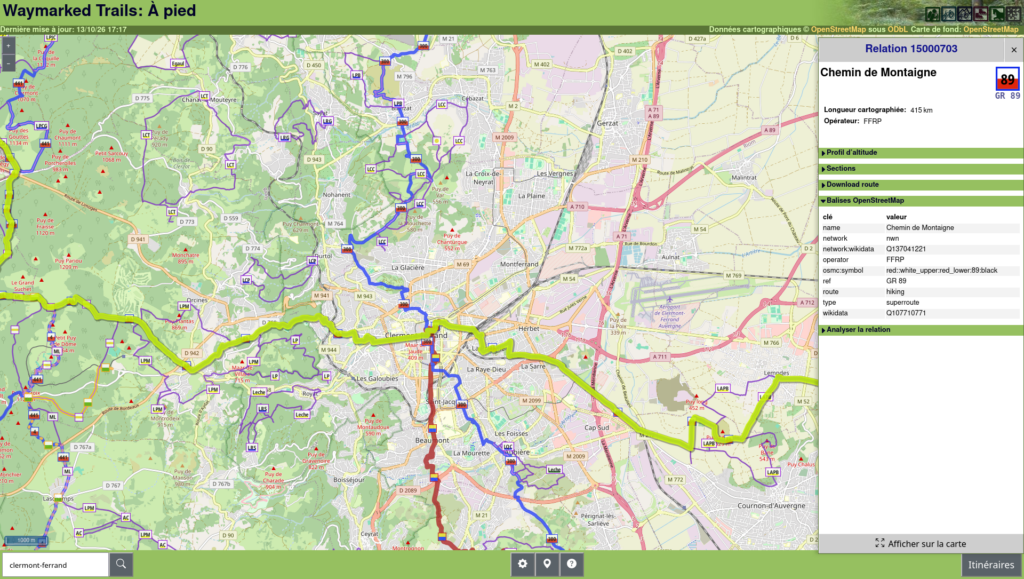 Le GR89 sur Waymarked Trails