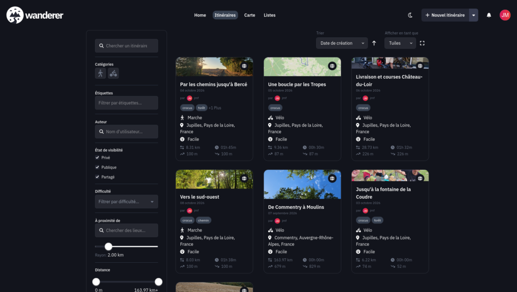 L'interface de consultation de Wanderer